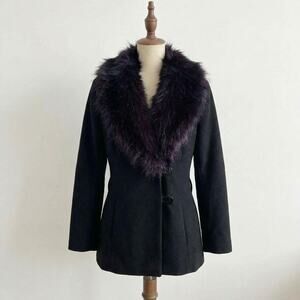 Vintage Black Blazer Purple Fur Collar Indie Sleaze 90s Vamp